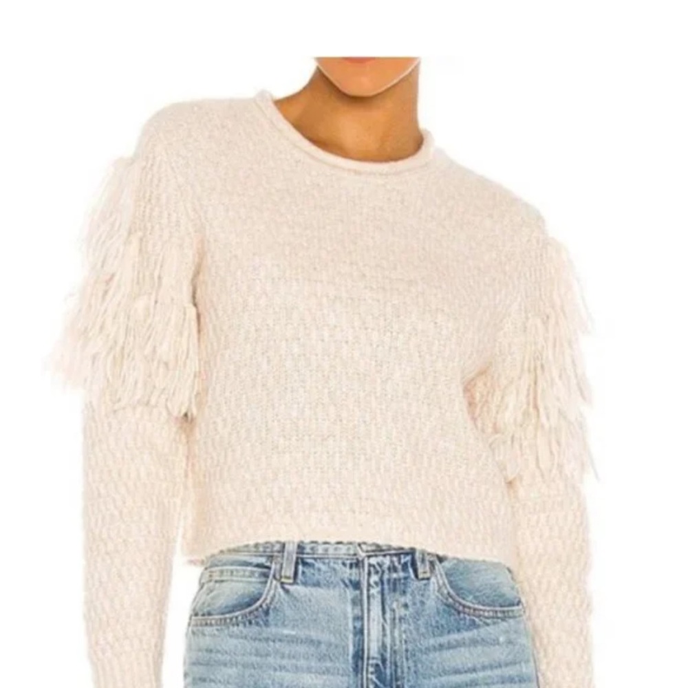 NWT Amuse Society Rocha Fringe Tassel Chunky Knit Sweater Long Sleeve Knit Top L